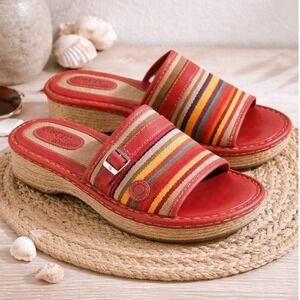 Born US 7 Woven Striped San Benito Drills Red Leather Slides Slip On  Drilles